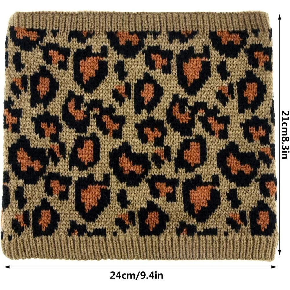 Leopard Print Winter Hat Gloves Scarf Set Womens Teen Warm Plush Acrylic